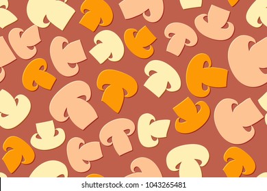 Seamless pattern of the embossed mushrooms. Brown, orange and beige