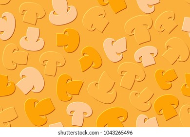 Seamless pattern of the embossed mushrooms. Orange and beige