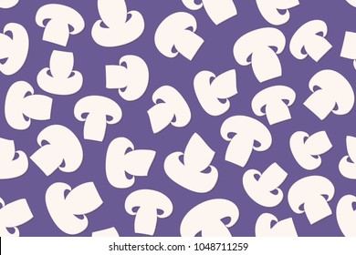 Seamless pattern of the embossed mushrooms. Ultra violet and white