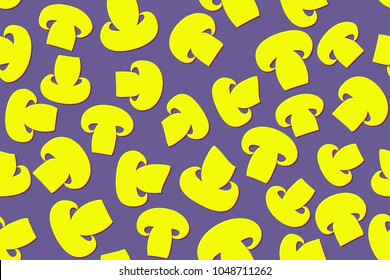 Seamless pattern of the embossed mushrooms. Ultra violet and yellow