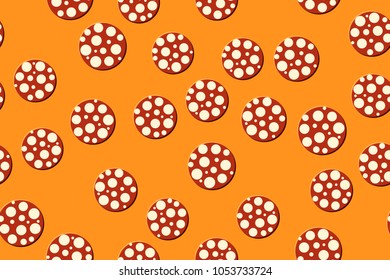 Seamless pattern. Embossed salami on the orange background