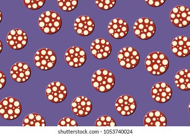 Seamless pattern. Embossed salami on the ultra violet background