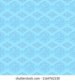 Seamless pattern of the embossed stripes and snowflakes