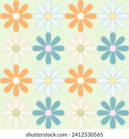 Seamless pattern with embroidered flowers - hand drawn vector illustration.