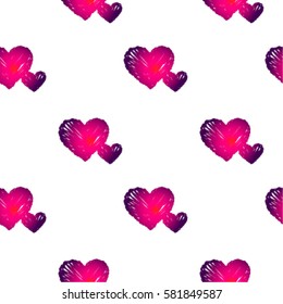 Seamless pattern with embroidered hearts, holiday, crochet, applique, patchwork