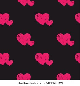 Seamless pattern with embroidered hearts, holiday, crochet, applique, patchwork