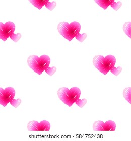 Seamless pattern with embroidered hearts, holiday, crochet, applique, patchwork