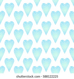 Seamless pattern with embroidered hearts, holiday, crochet, applique, 