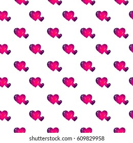 Seamless pattern with embroidered hearts, holiday, crochet, applique, patchwork