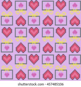 seamless pattern. Embroidered hearts. Love