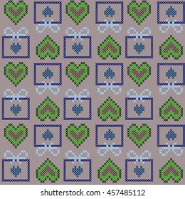 seamless pattern. Embroidered hearts. Love