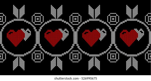 seamless pattern. Embroidered hearts. Love