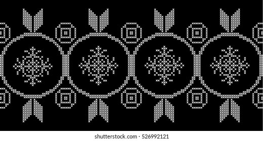 seamless pattern. Embroidered snowflakes. New Year.