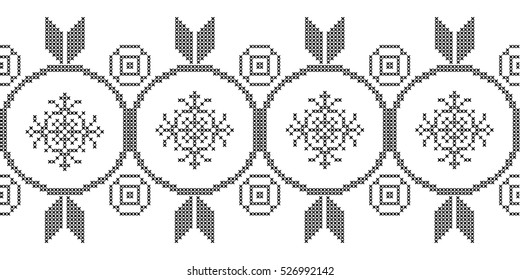 seamless pattern. Embroidered snowflakes. New Year.