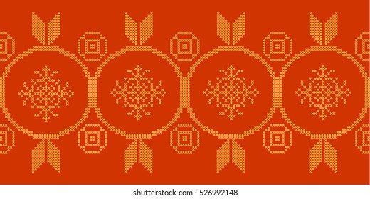 seamless pattern. Embroidered snowflakes. New Year.