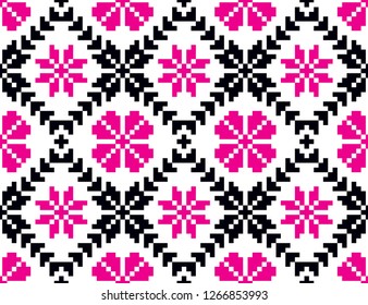 Seamless pattern of embroidered traditional ornamental floral pattern from the Transylvania region of Romania/Eastern European needlework pattern, Vector EPS10