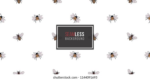 Seamless pattern with embroidery big honey bee and small funny bee. Fashion patch background with insects. 