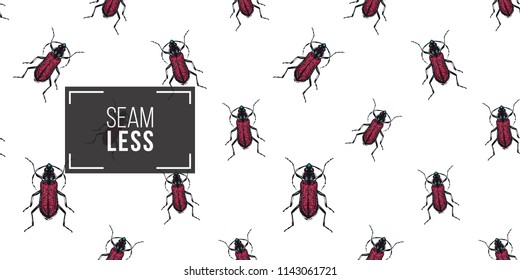 Seamless pattern with embroidery brown bug. Fashion patch background with insects. 