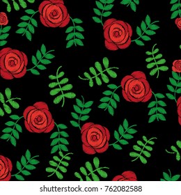 seamless pattern embroidery fashion roses flower print design