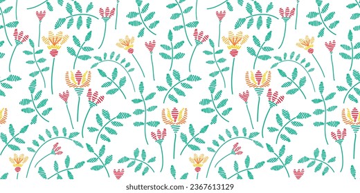 Seamless Pattern with Embroidery Flowers. Vector Folk Floral Texture.  National Embroidery with Floral Motifs