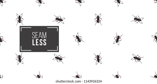 Seamless pattern with embroidery forest ant. Fashion patch background with insects. 