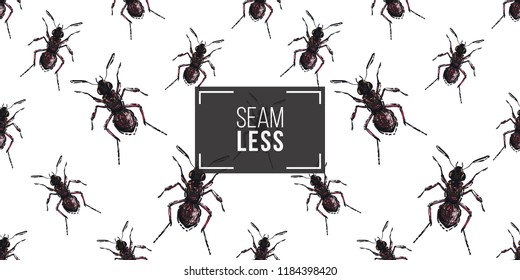 Seamless pattern with embroidery forest ant. Fashion patch background with insects. 