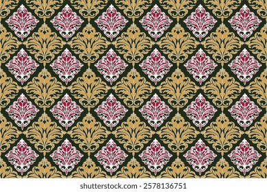 Seamless pattern embroidery, Indian Style. art ornament print. Design for Capet, Cover, fabric, drapery, table linens, and for clothing