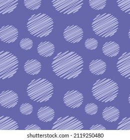 Seamless pattern embroidery polka dots. Vector background purple trending color. Stylized hand drawn elements.