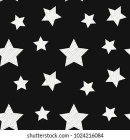 Seamless pattern embroidery stars on black background. Vector illustration