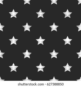 Seamless pattern embroidery stars on black background. Vector illustration