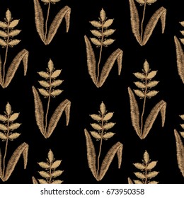 Seamless pattern with embroidery stitches imitation ear of wheat. Folk wheat embroidery pattern for printing on fabric, paper for scrapbook, gift wrap and wallpapers.