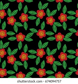 Seamless pattern with embroidery stitches imitation little flower. Folk flower embroidery pattern for printing on fabric, paper for scrapbook, gift wrap and wallpapers.
