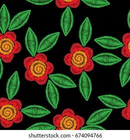 Seamless pattern with embroidery stitches imitation flower. Folk flower embroidery pattern for printing on fabric, paper for scrapbook, gift wrap and wallpapers.