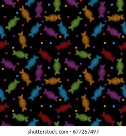 Seamless pattern with embroidery stitches imitation little candy. Can be used for printing on fabric, for wrapping paper and for the background of the site.