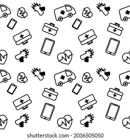 Seamless pattern with  emergency first aid CPR step by step procedure on white background vector illustration.