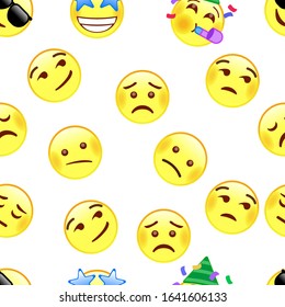 Seamless pattern emoji with emoticons on a white background. Yellow emoji vector background. Vector Illustration smiles face texture template flat design.
