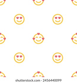 Seamless pattern with emoji, smiles in love, messages, social media elements. Chatting concept. Fabric texture, textile design in flat style on white background. Love concept