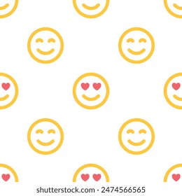 Seamless pattern with emoji, smiles in love, messages, social media elements. Textile design. Vector illustration