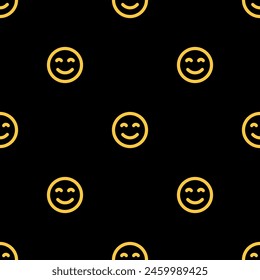 Seamless pattern with emoji, smiles, messages, social media elements. Chatting concept. Fabric texture, textile design in flat style on black background. Dark Theme. Flat design