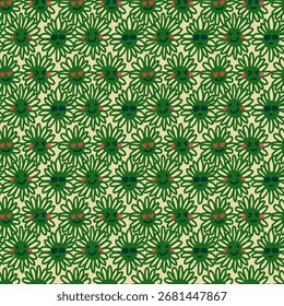 seamless pattern with emoticon in green flower background