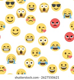 Patrón sin fisuras de emoticonos y emoji, Ilustración vectorial de emoji, fondo de emoji para la red social.