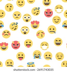 Seamless pattern of emoticons and emoji, emoji vector illustration, emoji background for social network.