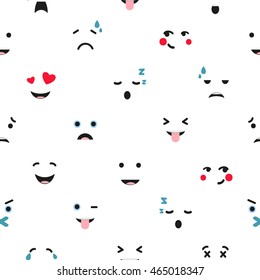 Seamless pattern with emoticons on white. Emoji vector background.