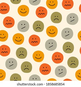 Seamless pattern with emoticons. Vector smile icon seamless pattern. Colorful vector illustration. Design for fabric, wallpaper or wrap paper.