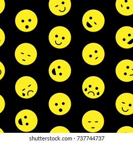 Seamless Pattern with Emotional Faces.  Vector Illustration. Flat Style. Cute Cartoon Faces with Dfferent Emotions. Decorative Design for Backgrounds, Wrapping Paper 