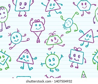 Seamless pattern with emotional geometric men in different poses and movements. Vector