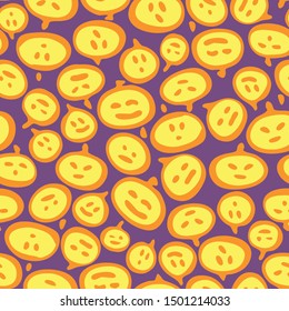 Seamless pattern with emotional halloween pumpkins