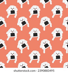 Seamless pattern of emotional onigiri on terracotta background