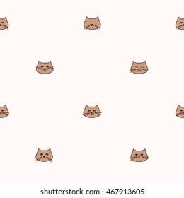 seamless pattern with emotions of gray cute cartoon cat in vector