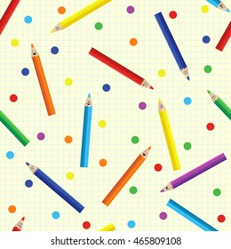 Seamless pattern with emotions pencil on notebook sheet in a cage